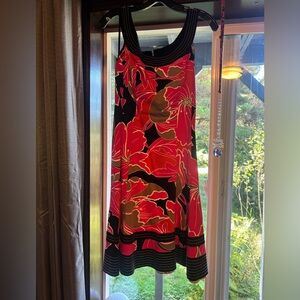 Nine West Red Black and Pink Floral Dress Size 6